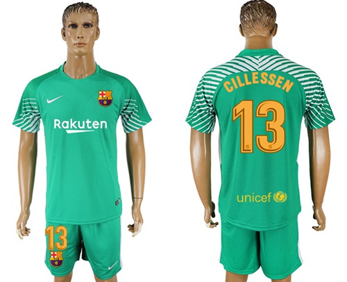 Barcelona #13 Cillessen Green Goalkeeper Soccer Club Jersey